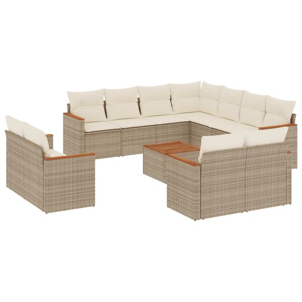 vidaXL Salon de jardin avec coussins 12 pcs beige r&eacute;sine tress&eacute;e