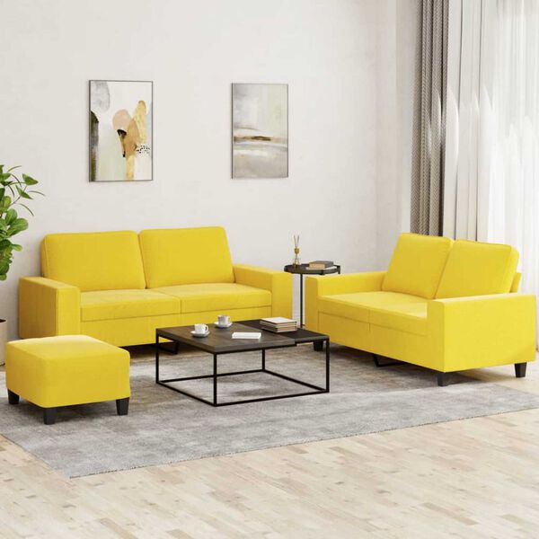 vidaXL Ensemble de canap&eacute;s 3 pcs jaune clair tissu