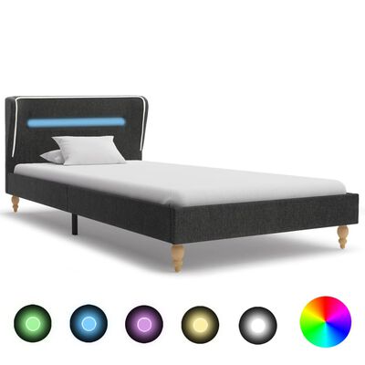 vidaXL Cadre de lit avec LED Gris foncé Jute 90 x 200 cm