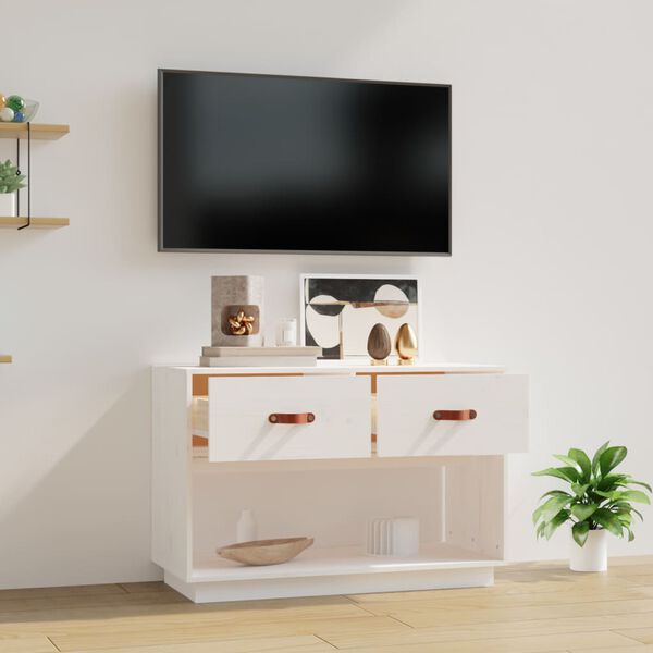 vidaXL Meuble TV Blanc 90x40x60 cm Bois de pin massif