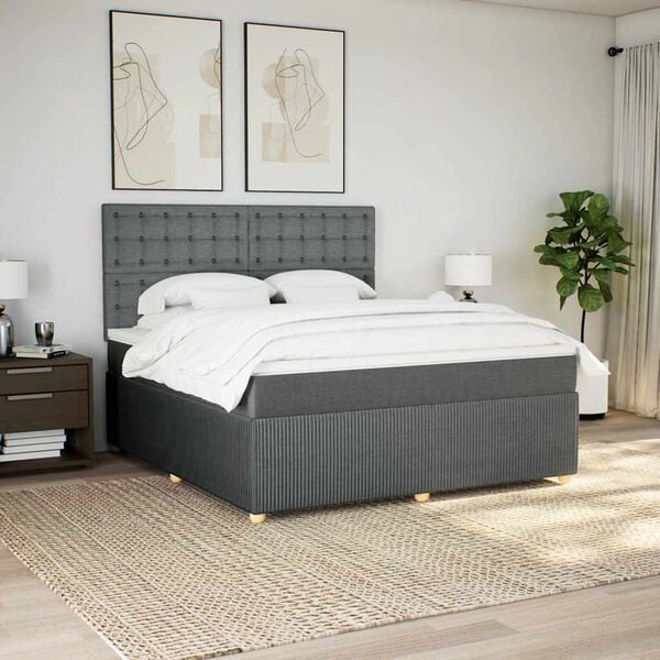 vidaXL Sommier &agrave; lattes de lit avec matelas Gris fonc&eacute; 180x200cm Tissu