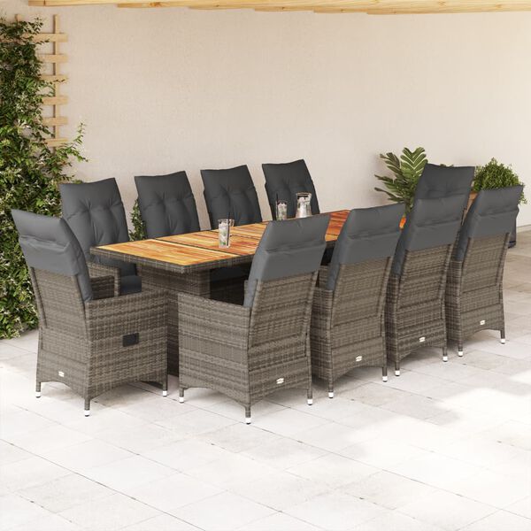 vidaXL Ensemble de bistro de jardin 11 pcs coussins gris poly rotin