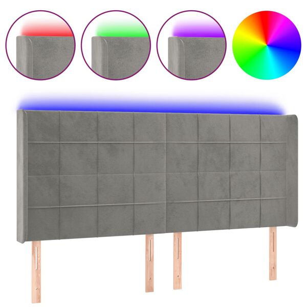 vidaXL T&ecirc;te de lit &agrave; LED Gris clair 183x16x118/128 cm Velours