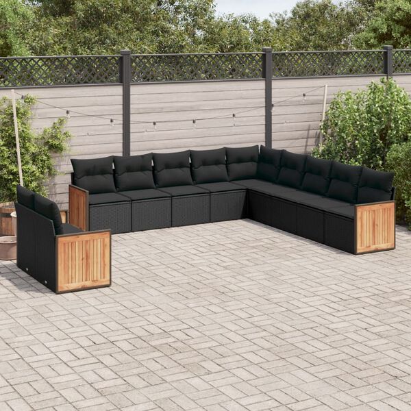 vidaXL Salon de jardin 11 pcs avec coussins noir r&eacute;sine tress&eacute;e