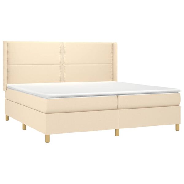 vidaXL Sommier &agrave; lattes de lit matelas et LED Cr&egrave;me 200x200 cm Tissu