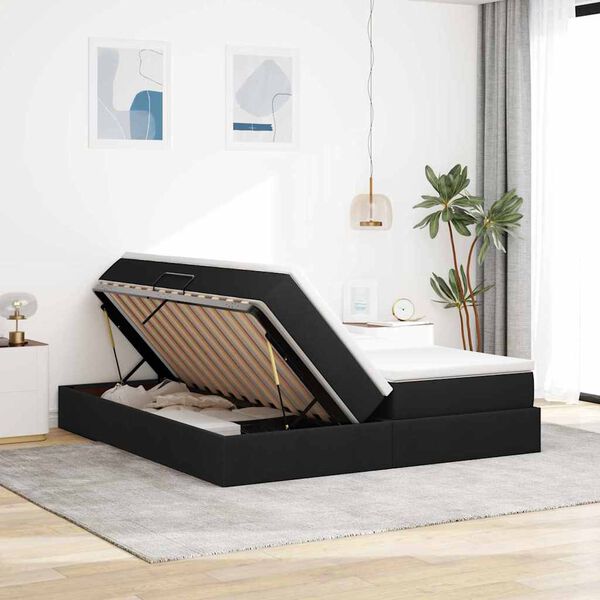 vidaXL Lit avec rangement et matelas Noir 180 x 200 cm Polyester
