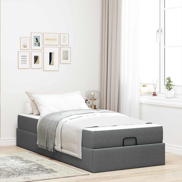 vidaXL Cadre de lit avec matelas avec matelas 2 pcs Gris Fonc&eacute; tissu