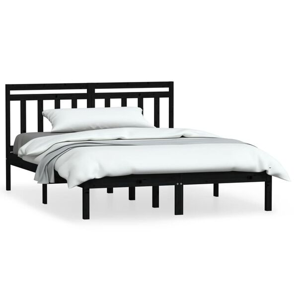 vidaXL Cadre de lit sans matelas noir bois massif 140x190 cm
