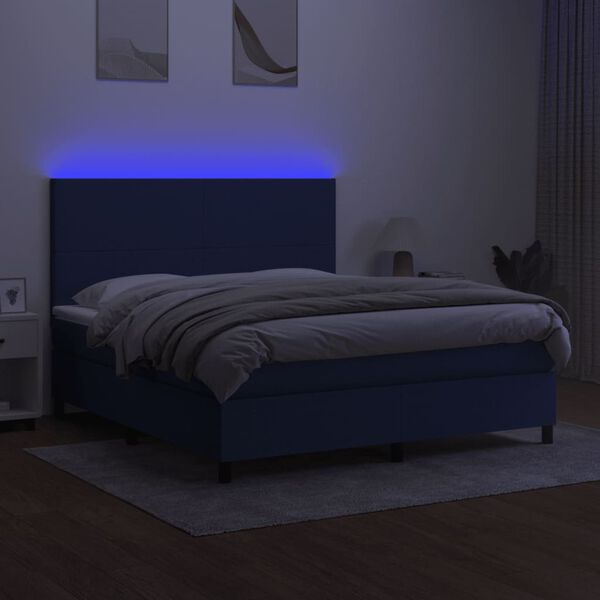 vidaXL Sommier &agrave; lattes de lit et matelas et LED Bleu 160x200 cm Tissu