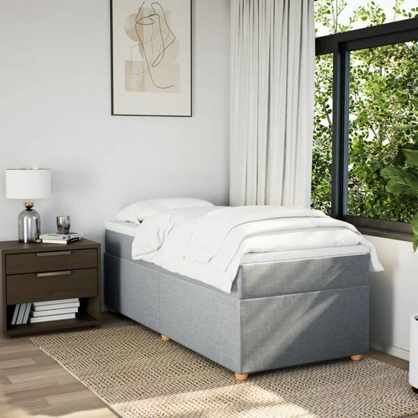 vidaXL Sommier &agrave; lattes de lit et matelas Gris clair 90x190 cm Tissu