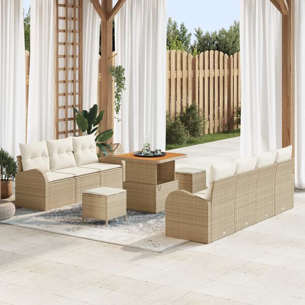 vidaXL Ensemble de canap&eacute; de jardin avec coussin 10 pcs Beige et cr&egrave;me
