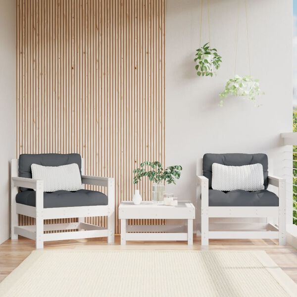 vidaXL Chaises de jardin et coussins lot de 2 blanc bois de pin massif