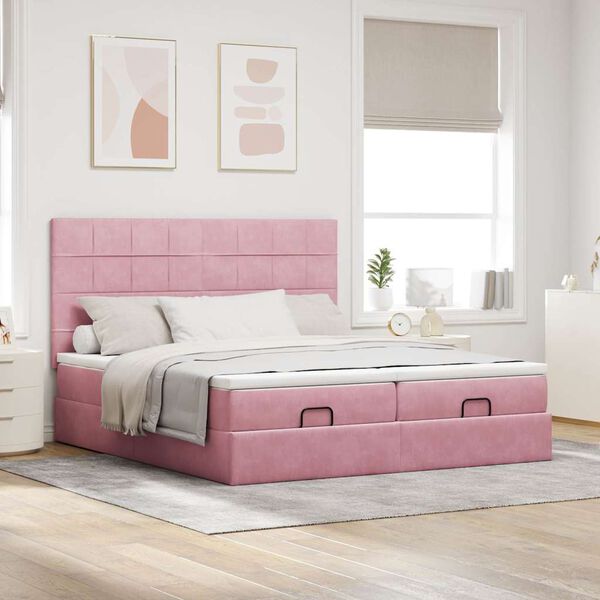 vidaXL Cadre de lit ottoman avec matelas rose 160x200 cm velours
