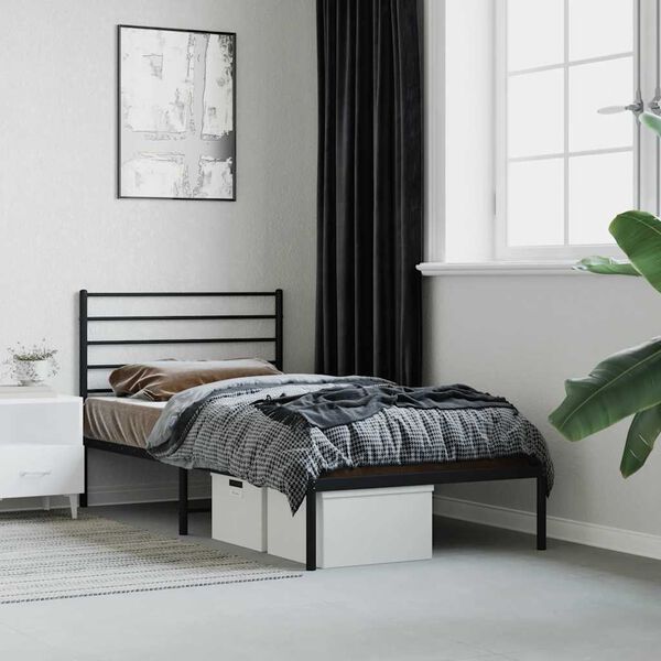 vidaXL Cadre de lit m&eacute;tal sans matelas avec t&ecirc;te de lit noir 107x203cm