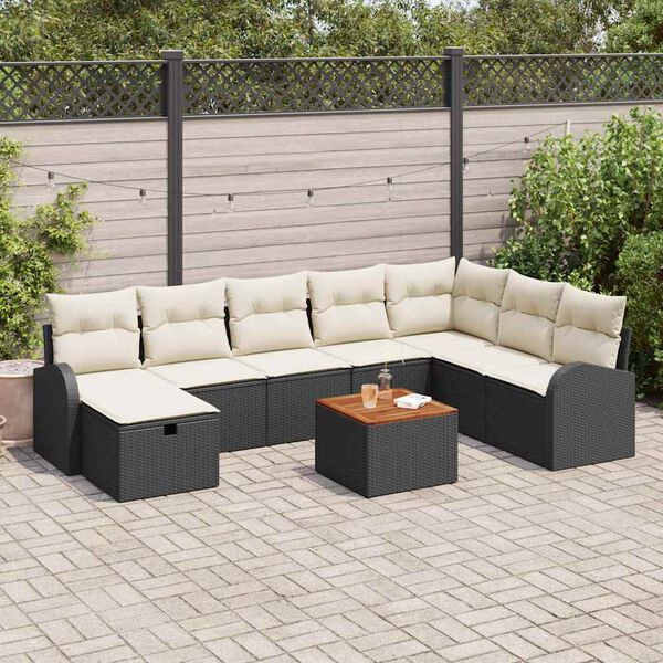 vidaXL Ensemble de canap&eacute; de jardin avec coussin 9 pcs Noir Poly rotin