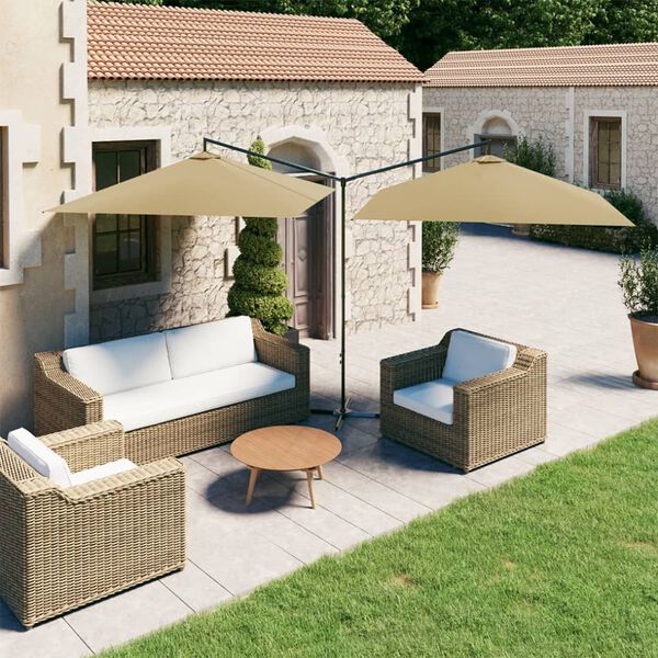 vidaXL Parasol de jardin double avec m&acirc;t en acier taupe 600x300 cm