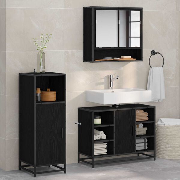 vidaXL Ensemble de mobilier de salle de bain 3 pcs Ch&ecirc;ne noir