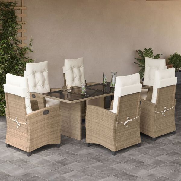 vidaXL Ensemble &agrave; manger de jardin et coussins 7 pcs beige poly rotin
