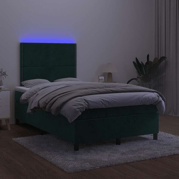 vidaXL Sommier &agrave; lattes de lit matelas et LED Vert fonc&eacute; 120x200 cm