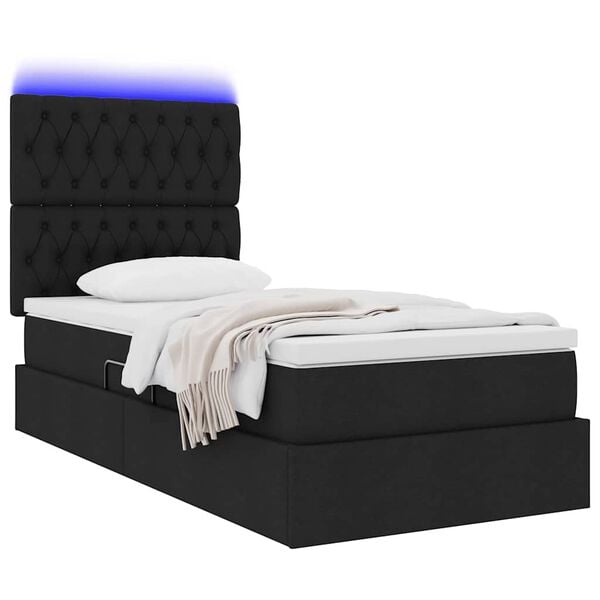 vidaXL Lit avec rangement et LED avec LED Noir 100 x 200 cm Polyester