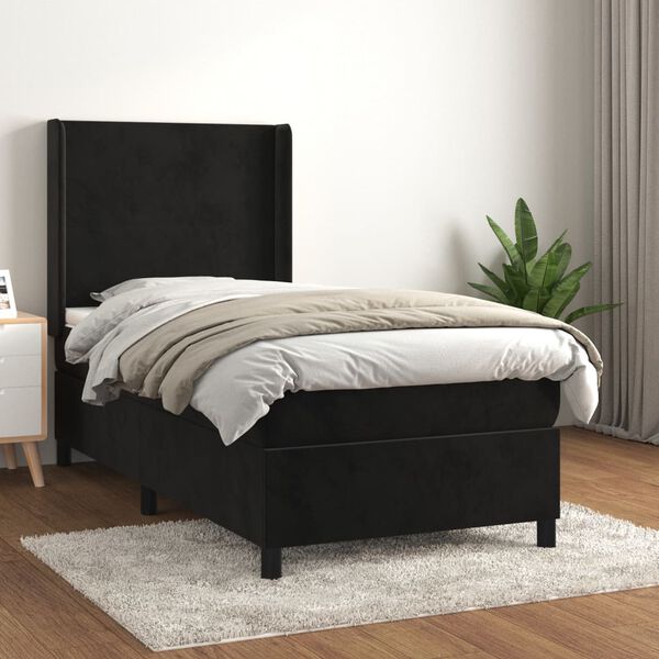 vidaXL Sommier &agrave; lattes de lit avec matelas Noir 100x200 cm Velours