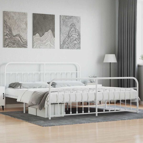 vidaXL Cadre de lit m&eacute;tal sans matelas et pied de lit blanc 200x200 cm