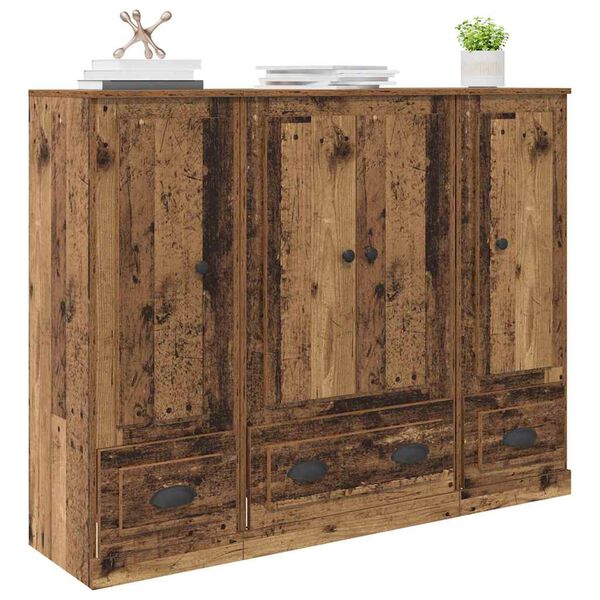 vidaXL Haut Armoire avec tiroir 3 pcs Bois Ancien Bois d'ing&eacute;nierie