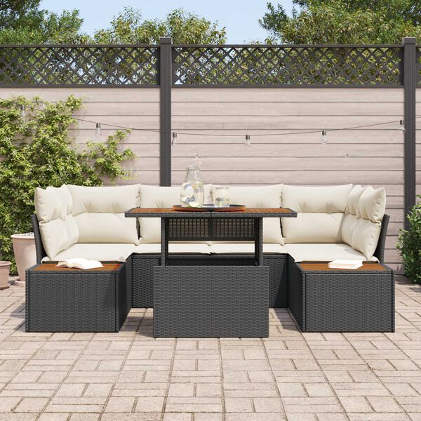 vidaXL Ensemble de canapé de jardin 7 pcs Noir Poly rotin