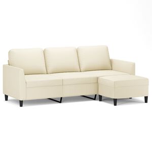 vidaXL Canap&eacute; &agrave; 3 places avec repose-pieds Cr&egrave;me 180 cm Similicuir