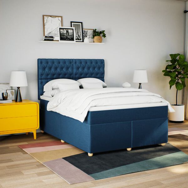 vidaXL Sommier &agrave; lattes de lit avec matelas Bleu 160x200 cm Tissu