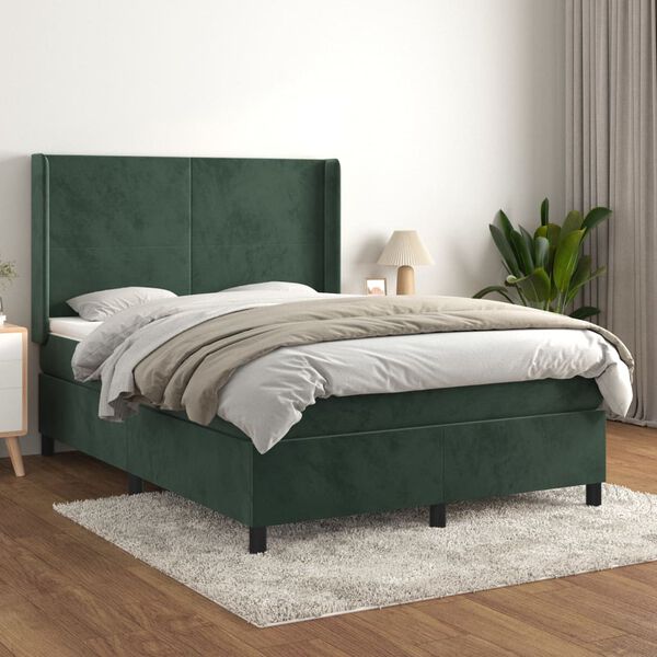 vidaXL Sommier &agrave; lattes de lit et matelas Vert fonc&eacute; 140x200cm Velours