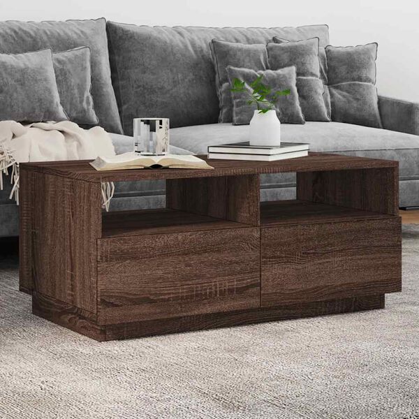vidaXL Table basse avec lumières LED chêne marron 90x49x40 cm
