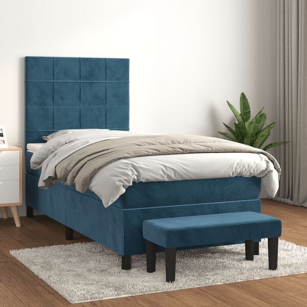 vidaXL Sommier &agrave; lattes de lit avec matelas Bleu fonc&eacute; 90x200 cm
