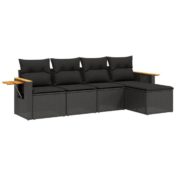 vidaXL Salon de jardin 5 pcs avec coussins noir r&eacute;sine tress&eacute;e