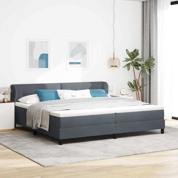 vidaXL Lit &agrave; ressorts avec matelas Gris fonc&eacute; 200 x 200 cm Velours