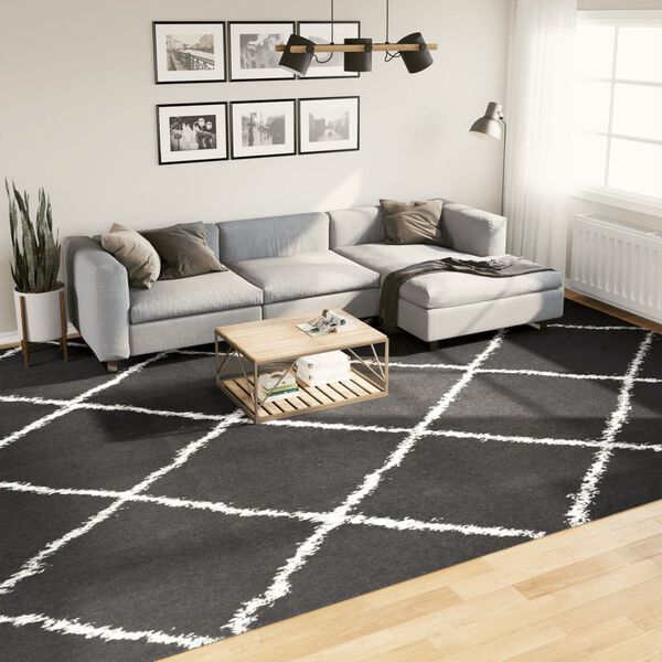 vidaXL Tapis shaggy &agrave; poils longs moderne noir et cr&egrave;me 300x400 cm