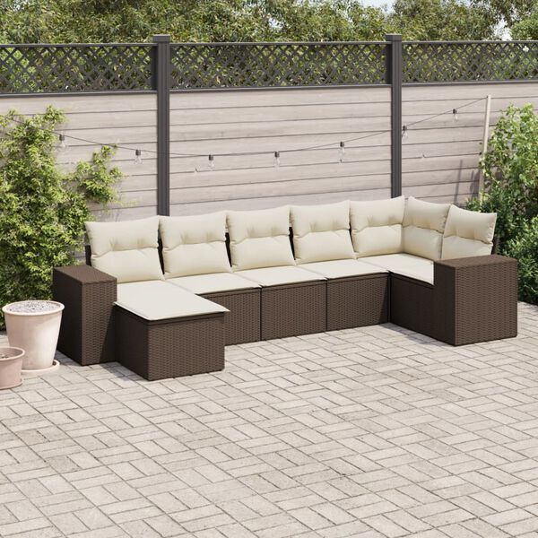 vidaXL Salon de jardin avec coussins 7 pcs marron r&eacute;sine tress&eacute;e