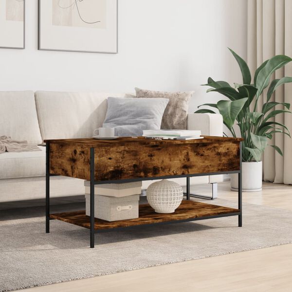 vidaXL Table basse ch&ecirc;ne fum&eacute; 100x50x50 cm bois d'ing&eacute;nierie et m&eacute;tal