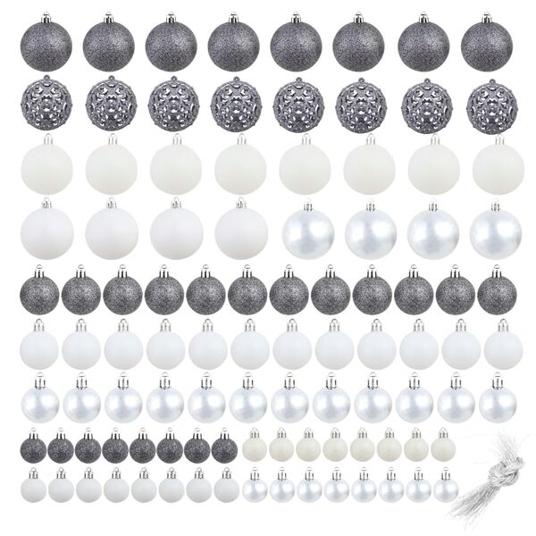 vidaXL Ensemble de boules de No&euml;l 100 pcs 3/4/6 cm Blanc/Gris