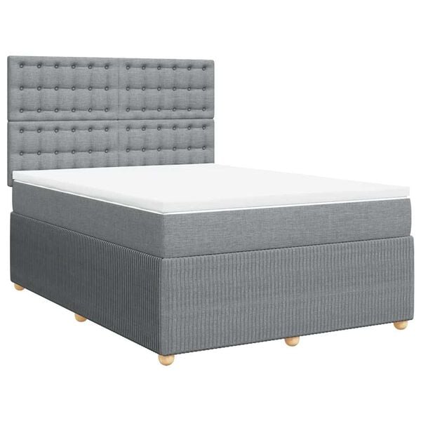 vidaXL Sommier &agrave; lattes de lit avec matelas Gris clair 140x200cm Tissu