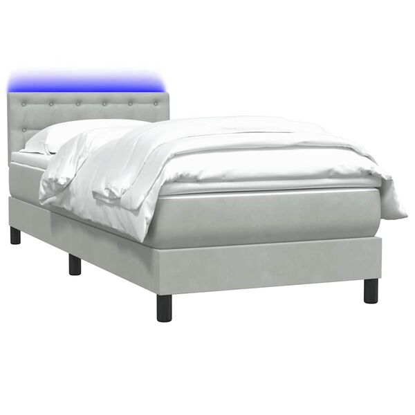 vidaXL Sommier &agrave; lattes de lit et matelas et LED gris clair 90x220 cm velours