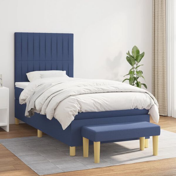 vidaXL Sommier &agrave; lattes de lit avec matelas Bleu 80x200 cm Tissu
