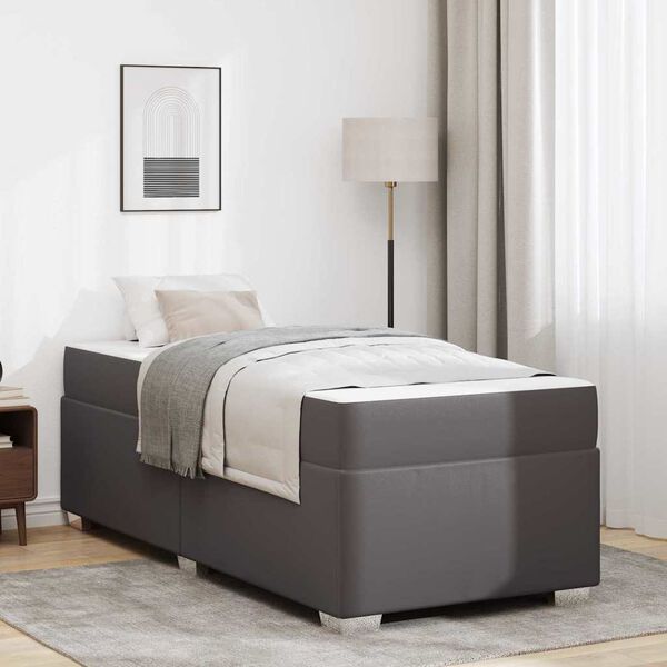 vidaXL Cadre de lit avec matelas Gris 90 x 190 cm tissu