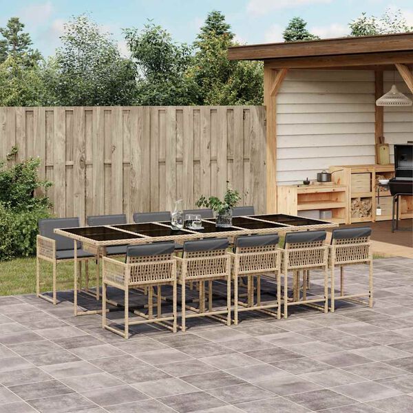 vidaXL Ensemble &agrave; manger de jardin et coussins 11 pcs m&eacute;lange beige