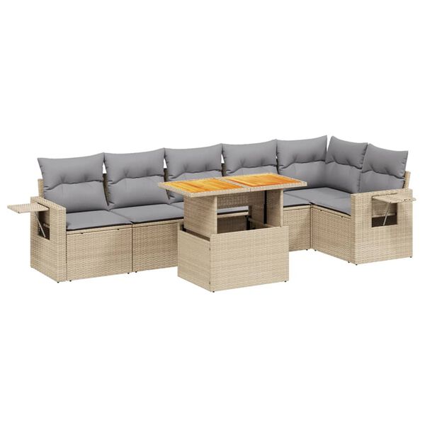 vidaXL Salon de jardin avec coussins 7 pcs beige r&eacute;sine tress&eacute;e