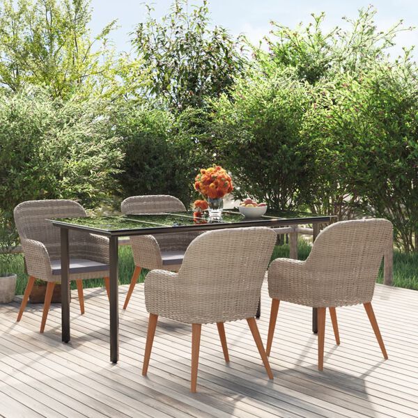 vidaXL Ensemble &agrave; manger de jardin et coussins 5 pcs Marron