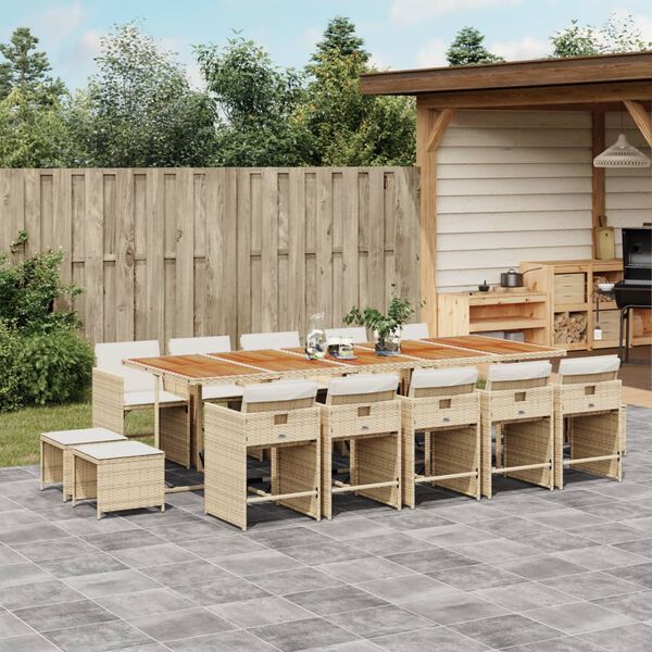 vidaXL Ensemble &agrave; manger de jardin et coussins 15 pcs beige