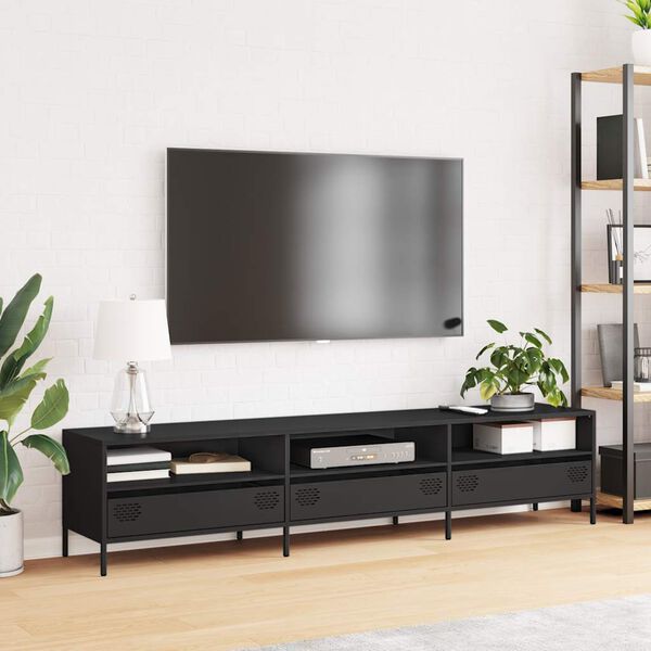 vidaXL Meuble TV noir 202x39x43,5 cm acier laminé à froid