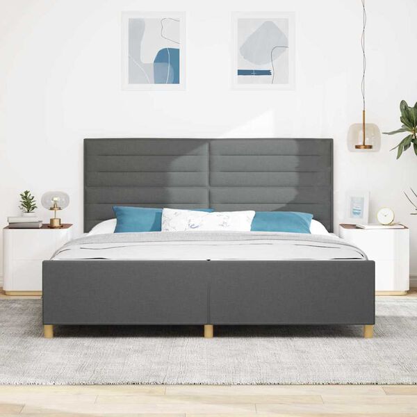 vidaXL Cadre de lit avec t&ecirc;te de lit Gris fonc&eacute; 200 x 200 cm tissu