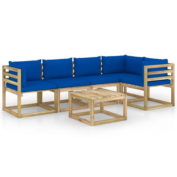 vidaXL Salon de jardin 6 pcs avec coussins bois de pin impr&eacute;gn&eacute;